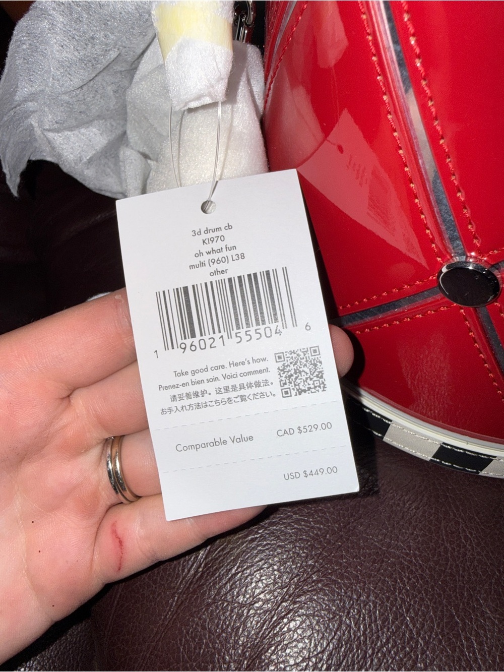kate spade Red Patent Drum-Style Accent Bag with Cream & Black Trim - Picture 2 of 6
